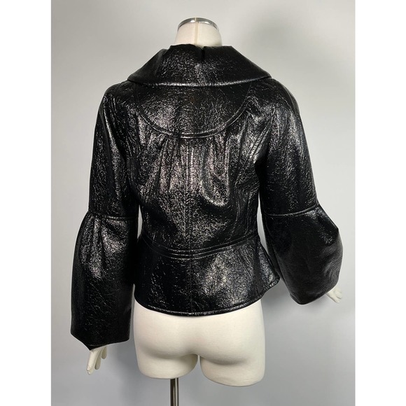 NWT Svetlana Unique Black Shiny Lame Bell Sleeve Button Front Jacket Wide Collar - Picture 5 of 13